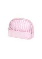 حقيبة مستحضرات التجميل نصف دائرية مخططة - وردي