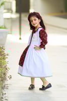 فستان شالكي عنابي/ابيض/سدو