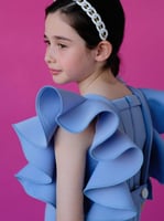 فستان ازرق بكرانيش كبيره بتصميم عصري