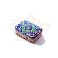 صندوق خشب نقش أصفهان يدوي ازرق 11.5 سم * 8 سم