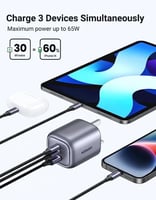 شاحن جداري 65 واط UGREEN CD306 | منفذين Type-C ومن...