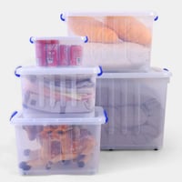 طقم صناديق تخزين بلاستيك مع غطاء مكون من 5 صناديق