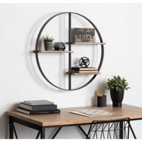 رف جداري دائري معدني مصنوع من الاستيل و الخشب