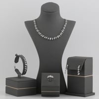 طقم ذهب ابيض بتصميم حبات الكريستال اللماعه - عيار...