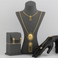 طقم ذهب بصمة بيضاوي منقوش - عيار21