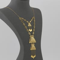 طقم ذهب دورين بيضاوي مع دلايات هندسية - عيار 21