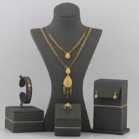 طقم ذهب ورود مع دلايات دمعة بصمة - عيار21