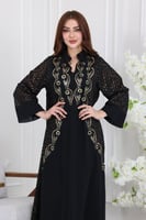 جلابية شيفون مطرزة بخيوط ذهبية فاخرة مع بطانة داخل...