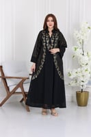 جلابية شيفون مطرزة بخيوط ذهبية فاخرة مع بطانة داخل...