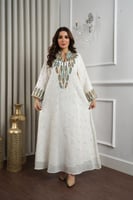 جلابية لينن بتطريز صوف ملون