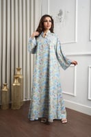 جلابية قطنية واسعة منقوشة بالزهور ومطرزة بخطوط لام...