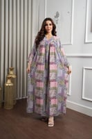 جلابية روز قطن خفيف صيفي طويل ( رقبة سبعة )