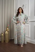 جلابية قطنية واسعة منقوشة بالزهور ومطرزة بخطوط لام...