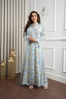 جلابية قطنية واسعة منقوشة بالزهور ومطرزة بخطوط لام...