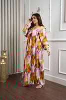 جلابية روز قطن خفيف صيفي طويل ( رقبة سبعة )