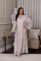 جلابية قطنية واسعة منقوشة بالزهور ومطرزة بخطوط لام...