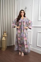 جلابية روز قطن خفيف صيفي طويل ( رقبة سبعة )