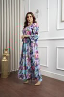 جلابية روز قطن خفيف صيفي طويل ( رقبة سبعة )