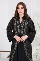 جلابية شيفون مطرزة بخيوط ذهبية فاخرة مع بطانة داخل...