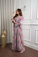 جلابية روز قطن خفيف صيفي طويل ( رقبة سبعة )