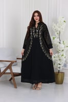 جلابية شيفون مطرزة بخيوط ذهبية فاخرة مع بطانة داخل...