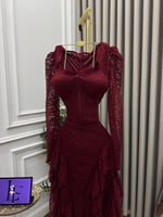 فستان سهره عنابي دانتيل