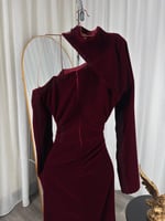 فستان سهره عنابي مخمل