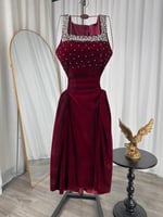 فستان سهره قصير عنابي