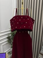 فستان سهره عنابي مخمل