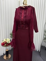 فستان سهره قطعتين عنابي