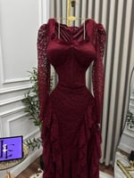 فستان سهره عنابي دانتيل