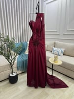 فستان سهره عنابي دانتيل