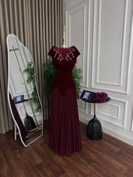 فستان سهره عنابي مخمل