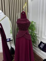 فستان سهره لونين عنابي موف