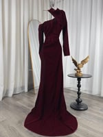 فستان سهره عنابي مخمل