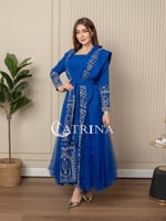 جلابية باربي ازرق مطرز ذهبي