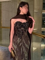 فستان سهرة فاخر بلون البني الشوكولا الداكن بتصميم...