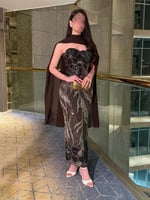 فستان سهرة فاخر بلون البني الشوكولا الداكن بتصميم...