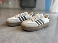 شوز بلاتفورم مخطط - أبيض مع بني