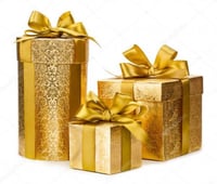 تغليف هدية أبيض مع ذهبي + كرت .