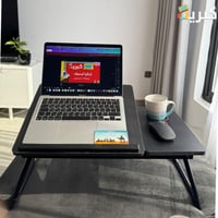 طاولة سرير قابلة للطي مع حامل للأكواب