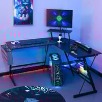 طاولة زاوية مكتبية وقيمنق على شكل حرف L بسطح كاربو...