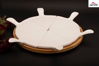 صحن لتقديم البيتزا مع قاعده خشب قابله للدوران