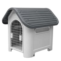 بيت حيوانات فايبر على شكل كوخ بباب معدني