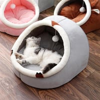 كوخ للقطط والكلاب مع مخدة رمادي