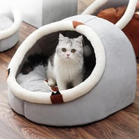 كوخ للقطط والكلاب مع مخدة رمادي