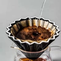 قمع تقطير سيراميك اسود مع القاعدة الخشبية - مقاس 0...