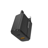 شاحن جداري ثنائي المنافذ PD 20W + QC3.0 UK - أسود...
