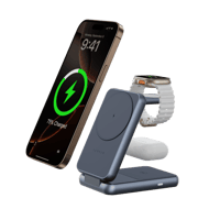 شاحن لاسلكي قابل للطي ثلاثي الوظائف لون رمادي غائم...