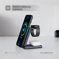 شاحن لاسلكي قابل للطي ثلاثي الوظائف لون رمادي غائم...